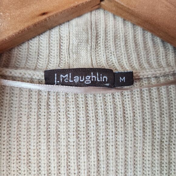 J. McLaughlin Waterfall Cardigan M Open Front Sweater Cream Ribbed Knit - Picture 4 of 8